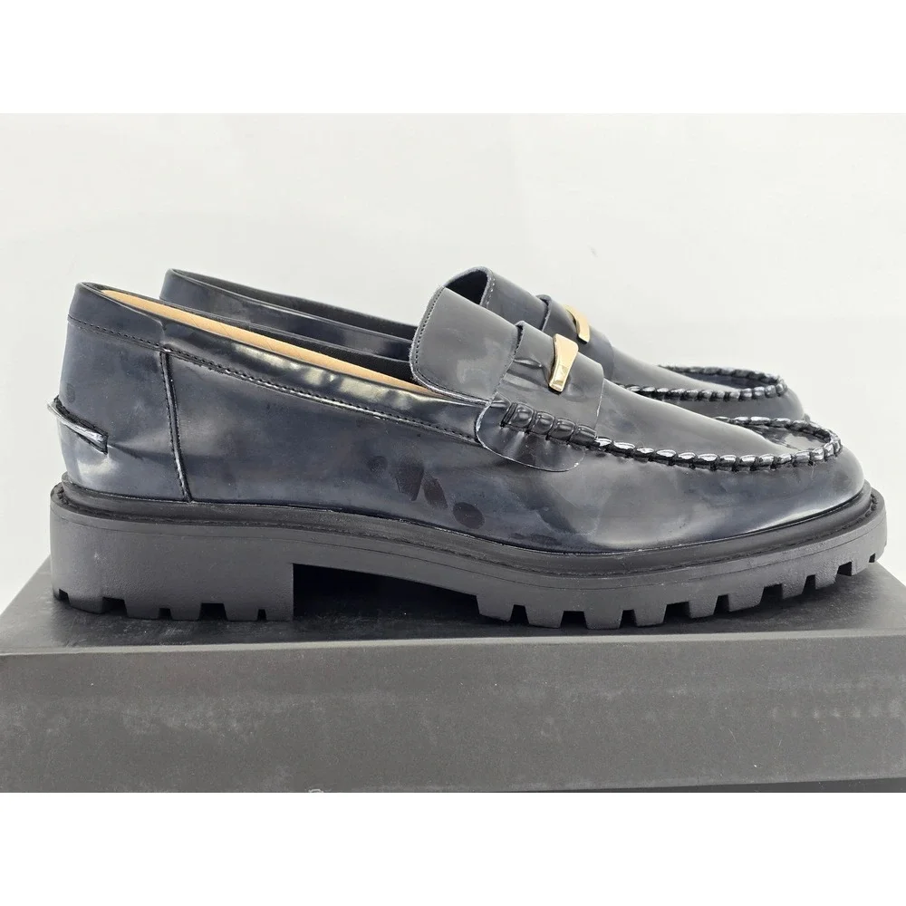 BCBG Laney Loafers Womens Size 9.5 Black Lug Sole Gold Hardware - New